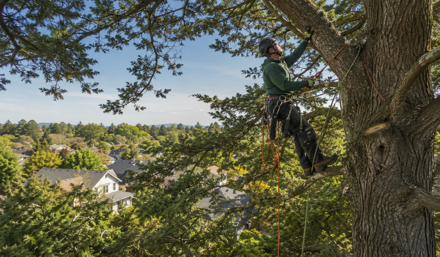 Tree worker using safe elevated access during a Cherokee County tree inspection