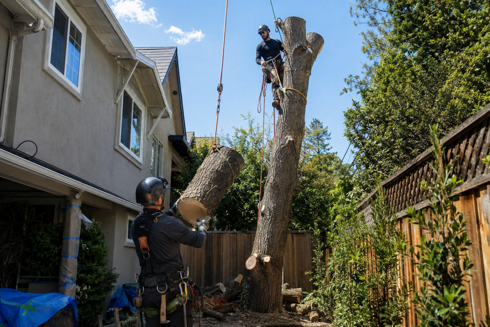 Tight access tree removal near a Cherokee County home